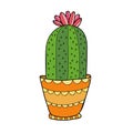 Cactus in pot Vector Icon. T-shirt print design. Cute sticker. Interior poster. Royalty Free Stock Photo