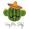 Cactus print with funny cactus in vector. Postcard `Hug me please`