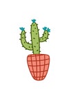 Cactus saguaro. Carnegiea in bloom. Flowering plant. Flat, cartoon, vector