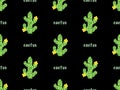 Cactus seamless pattern on black background. Pixel style Royalty Free Stock Photo