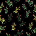Cactus seamless pattern black background Royalty Free Stock Photo