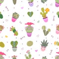 Cactus seamless pattern, blooming cacti floral fabric print. Bohemian background, desert mexican or arizona plants Royalty Free Stock Photo