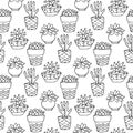 Cactus seamless pattern illustration. Vector succulent and cacti hand drawn set. In door plants in pots.