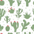 Cactus seamless pattern. Mexican exotic plant endless background. Nopal loop cover. Vector hand drawn illustration Royalty Free Stock Photo