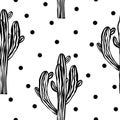 Cactus seamless pattern with saguaro. Cacti fabric print design. Succulent textile surface. Vector illustration. Royalty Free Stock Photo