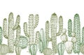 Cactus seamless pattern. Sketch desert cactuses plants endless border for western landscape vector illustration Royalty Free Stock Photo