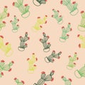 Cactus seamless pattern texture pink background Royalty Free Stock Photo