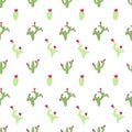 Cactus seamless pattern on white background. Nursery childish illustration in cartoon hand drawn style with colorful Royalty Free Stock Photo