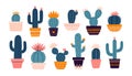 Cactus set. Desert spiny plant, mexico cacti flower and tropical home plants or arizona summer climate garden cactuses. Royalty Free Stock Photo