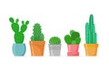 Cactus set in a flat style. Different home cacti in pots. House succulents. Vector illustration