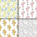 Cactus set seamless pattern, vector illustration. Hand drawn cacti, desert plant in doodle style for art therapy, poster, card, t Royalty Free Stock Photo