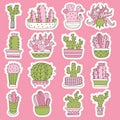 Cactus set of stickers. Cacti in doodle style. Vector illustration with succulents Royalty Free Stock Photo