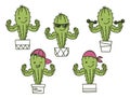 Cactus show muscle biceps. Vector set Printable cartoon illustration isolated on white. Cactus character concept