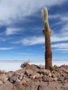 Cactus and signpost at `Isla del Pescado` in Bolivia Royalty Free Stock Photo