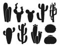 Cactus silhouette exotic set shadow succulent plants desert shape cacti stamp print engraving vector