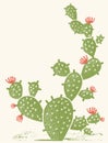 Cactus silhouette. Vintage green cactus background on old paper textute illustration