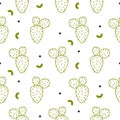 Cactus simple green line style vector pattern.