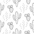 Cactus simple line coloring style vector pattern.