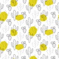 Cactus simple line green spots coloring style vector pattern.
