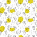 Cactus simple line green spots coloring style vector pattern.