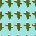 Cactus in snow winter seamless pattern Royalty Free Stock Photo