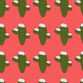 Cactus in snow winter seamless pattern Royalty Free Stock Photo