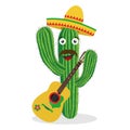 Cactus with a sombrero and a guitar. Mexican cactus. Royalty Free Stock Photo