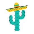 Cactus in sombrero isolated. Mexican plant. vector illustration