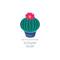 Cactus and succulent logo. Flower shop sign. Botanical design. Vector illustration, cartoon Royalty Free Stock Photo