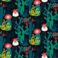 Cactus and succulent pattern, seamless texture for fabric, paper print, apparel design. Cute summer cacti vector Royalty Free Stock Photo