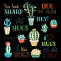 Vector cacti and hand-written lettering on black background.