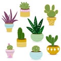 Cactus and succulent plants in pots. Vector illustration Royalty Free Stock Photo