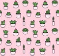 Cactus and succulent plants seamless pattern