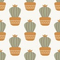 Cactus seamless pattern. Cute cacti in boho style. Royalty Free Stock Photo
