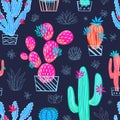 Cactus succulent wild seamless pattern flowers colorful watercolor bright collections. Royalty Free Stock Photo
