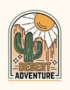 Cactus T-shirt print. Travel poster. Desert adventure. Vintage canyon banner design. Retro American wild nature Royalty Free Stock Photo