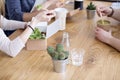 Employees eating lunch together Royalty Free Stock Photo