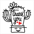 Cactus thank you outline black illustration isolated on white