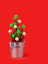 Cactus tree tropical christmas background new year flower pot balls green red holiday gift party funny Valentine day pail Royalty Free Stock Photo