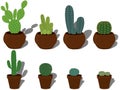 Cactus types collection in terracotta plant pots vector illustration Royalty Free Stock Photo