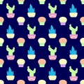 Cactus vase seamless pattern Royalty Free Stock Photo