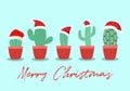 Cactus wearing Santa Claus hat in flat design. Merry Christmas concept vector illustration.