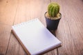 cactus on wood and notebook Still Life , Cactus Plants on Vintage Wood Background Texture. Royalty Free Stock Photo