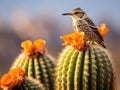 Cactus Wren on a Cholla in the Desert