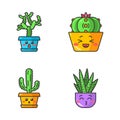 Cactuses cute kawaii vector characters