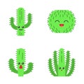 Cactuses flat design long shadow color icons set