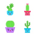 Cactuses flat design long shadow color icons set