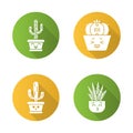 Cactuses flat design long shadow glyph icons set