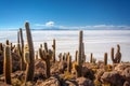 Cactuses in Incahuasi island, Salar de Uyuni  salt flat, Potosi, Bolivia Royalty Free Stock Photo