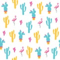 Cactuses seamless pattern on a white background.